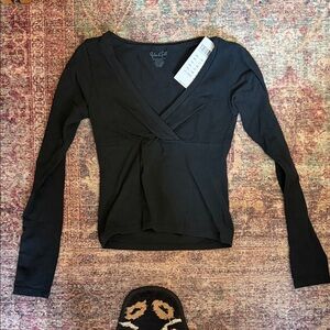 Brandy Melville Black Long Sleeve Wrap Top